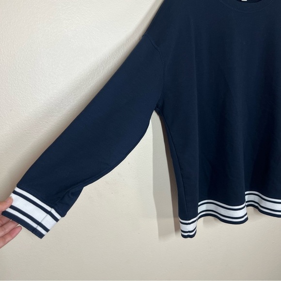 J Jill Fit Womens Navy Blue Contrast Band Pullover Shirt Size XL Cotton Blend - Picture 4 of 9